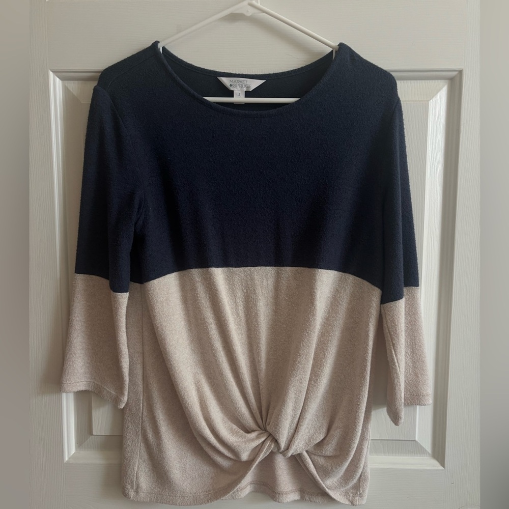 Market & Spruce Navy and Cream Twist-Front Colorblock Tunic- Size Small
